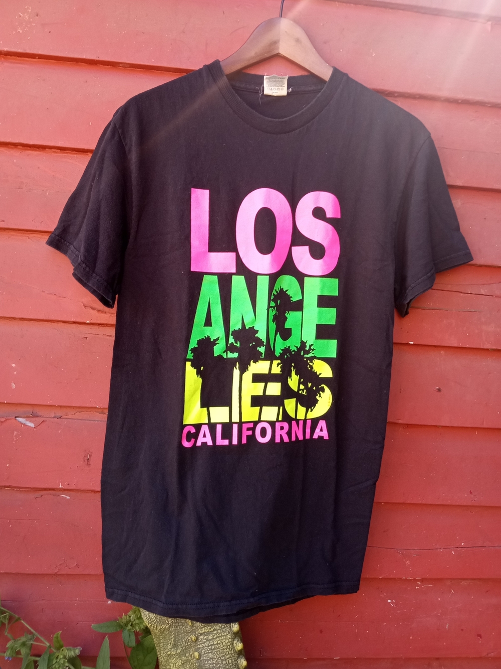 Y2K Los Angeles California Graphic Tee - Black with Pink/Green/Yellow Print